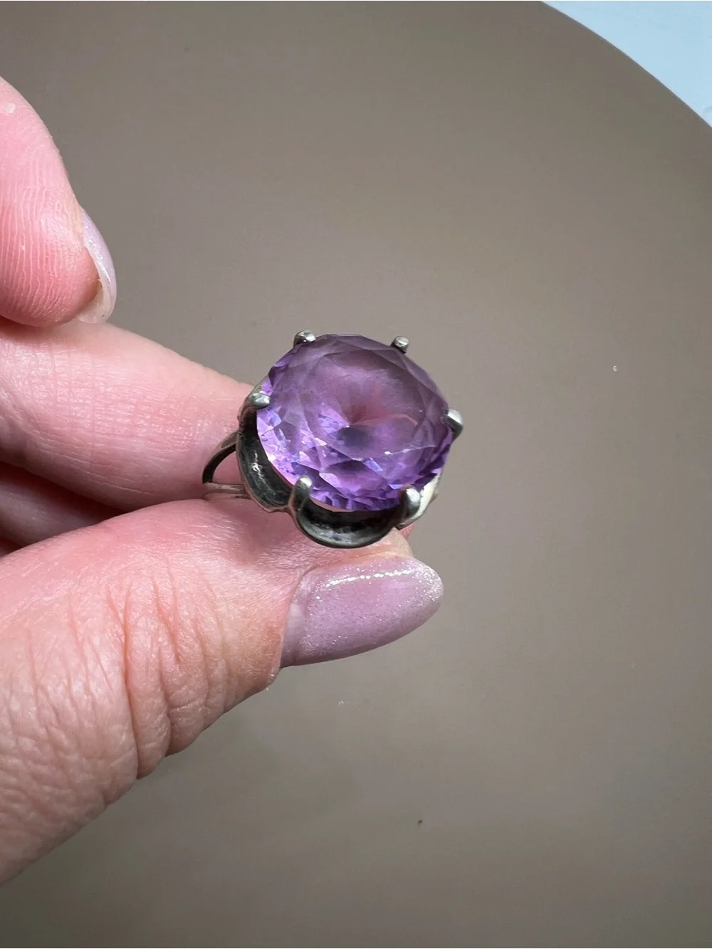 Purple Oval Amethyst Sterling Silver Cocktail Ring